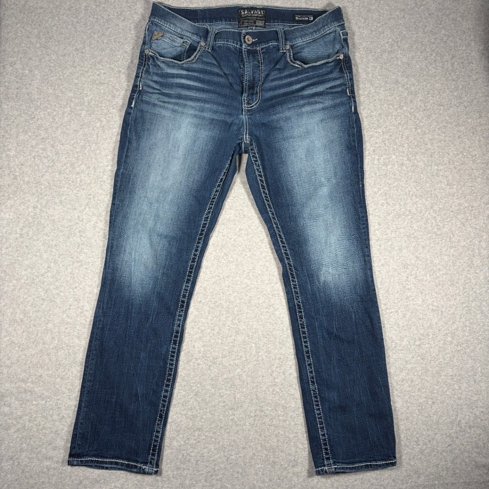 SALVAGE Riot Taper Jeans Men's 38x32 (Fits 36x31) Athletic Fit Blue Denim